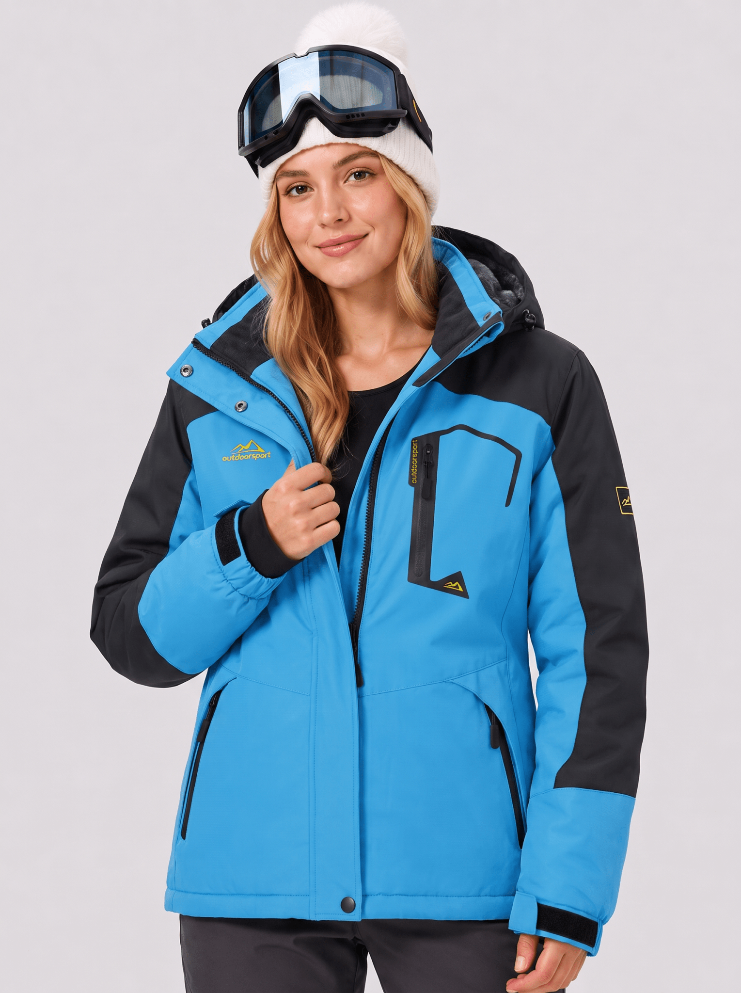 YUCOLEN Women's Waterproof Ski Jacket Fleece Lined Insulated Snow Coat with Detachable Hood in Blue Black