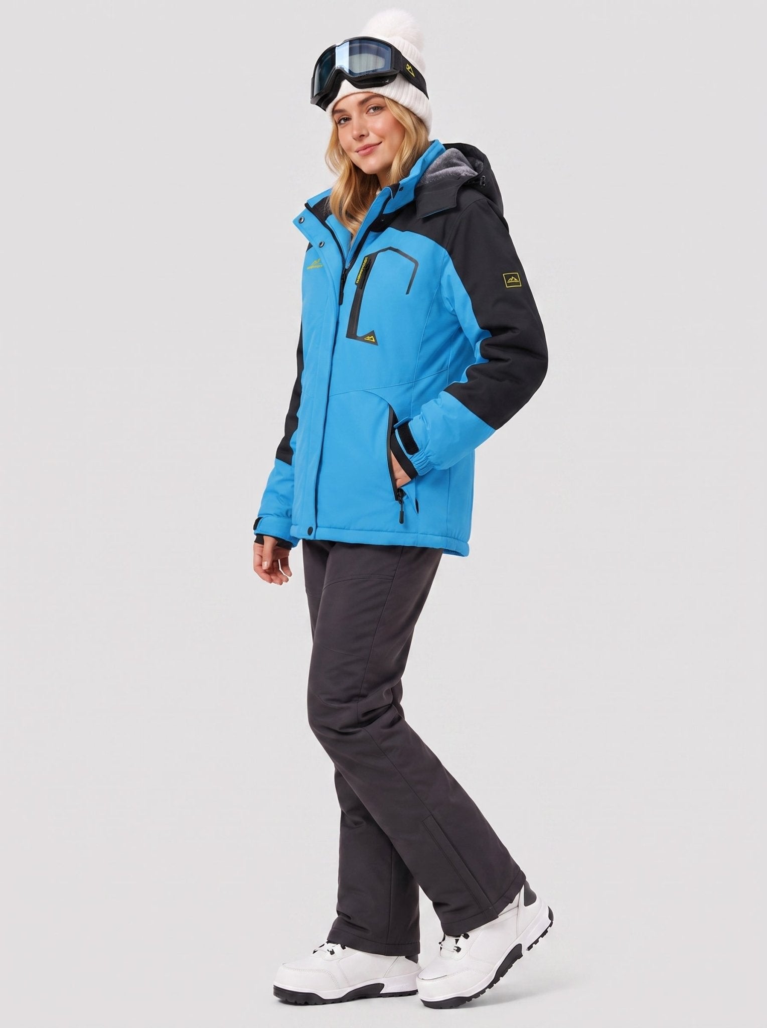 YUCOLEN Women's Waterproof Ski Jacket Fleece Lined Insulated Snow Coat with Detachable Hood in Blue Black