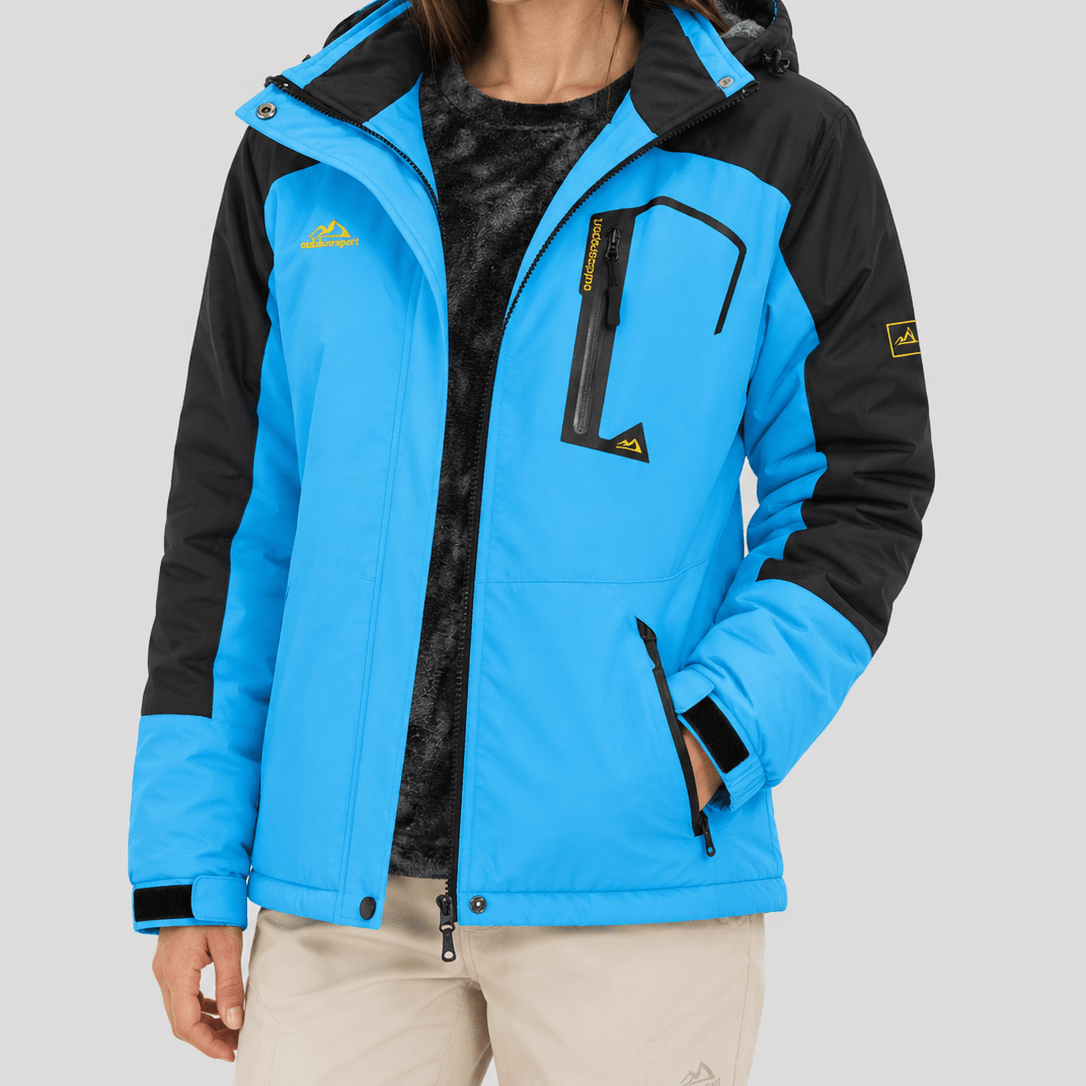 YUCOLEN Women's Waterproof Ski Jacket Fleece Lined Insulated Snow Coat with Detachable Hood in Blue Black