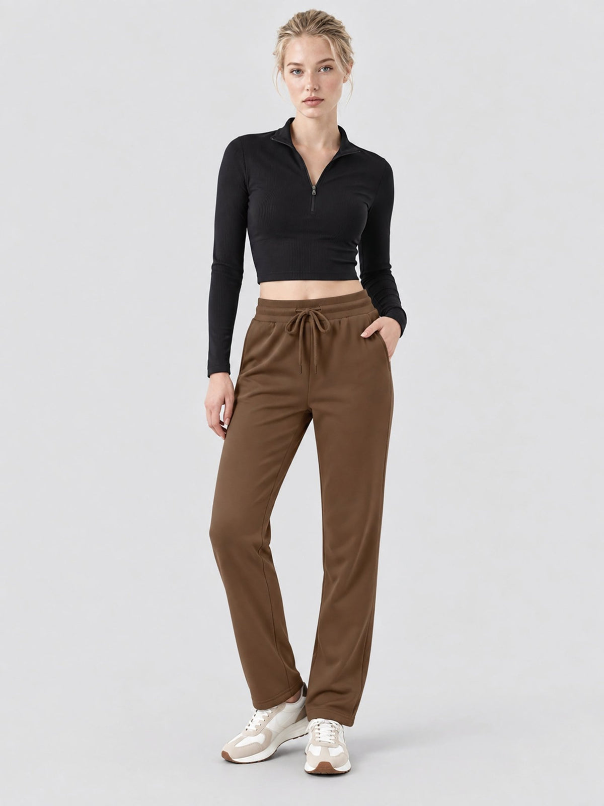 YUCOLEN Women's Heavyweight Water Resistant Sherpa Lined Sweatpants for Winter Snow in Brown
