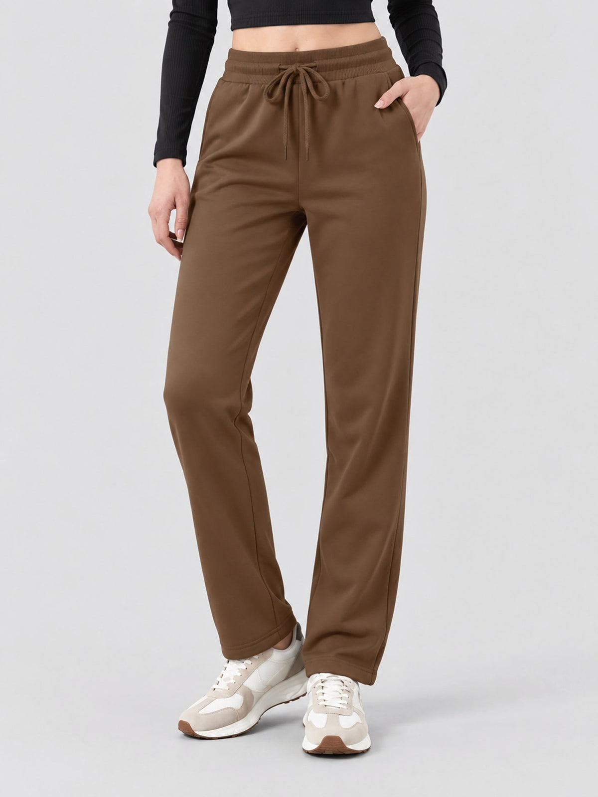 YUCOLEN Women's Heavyweight Water Resistant Sherpa Lined Sweatpants for Winter Snow in Brown