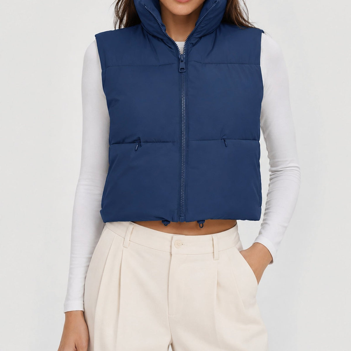 YUCOLEN Women's Cropped Puffer Vest Lightweight Sleeveless Quilted Bubble Gilet in Dark Blue