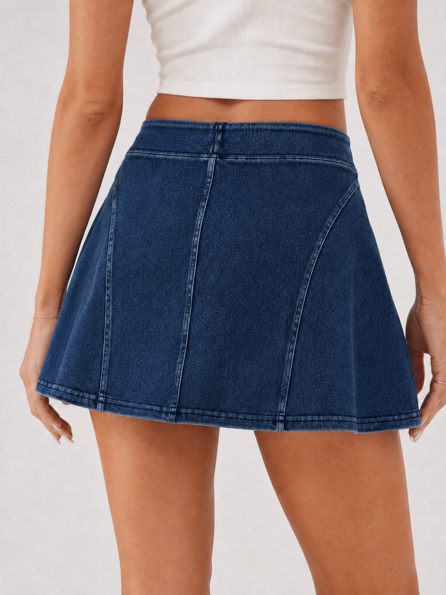 YUCOLEN Women's High Waisted Denim Skort Stretch Jean Skirt with Inner Shorts in Dark Blue