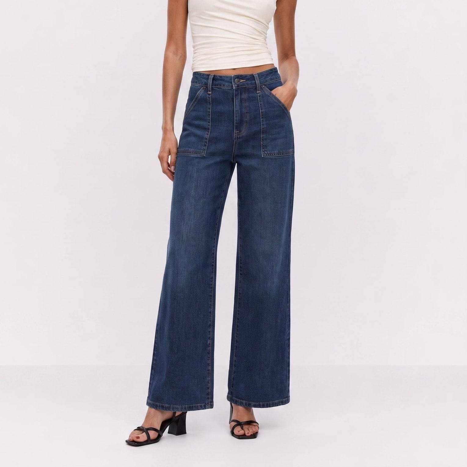 YUCOLEN Women's High Waisted Straight Leg Stretchy Denim Jeans with Pockets in Dark Blue