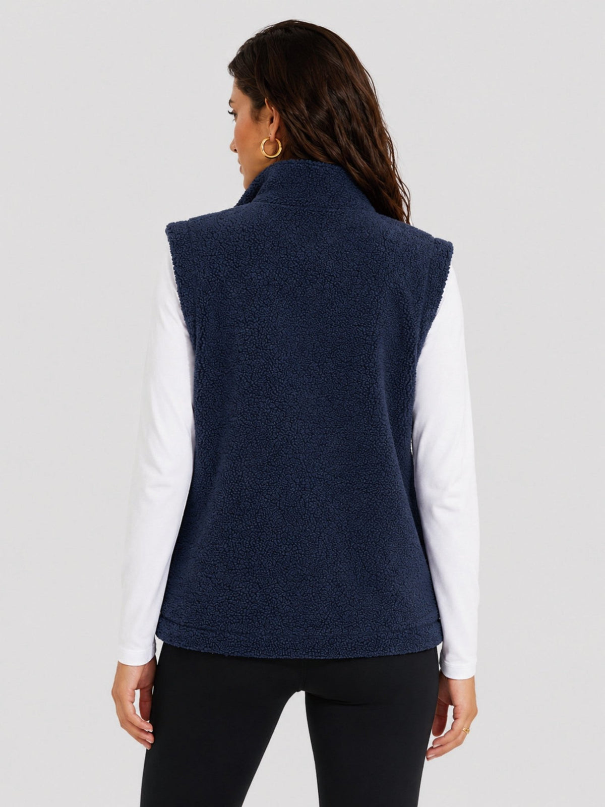 YUCOLEN Women's Sherpa Fleece Vest Fuzzy Zip Up Sleeveless Jacket with 4 Pockets in Dark Blue