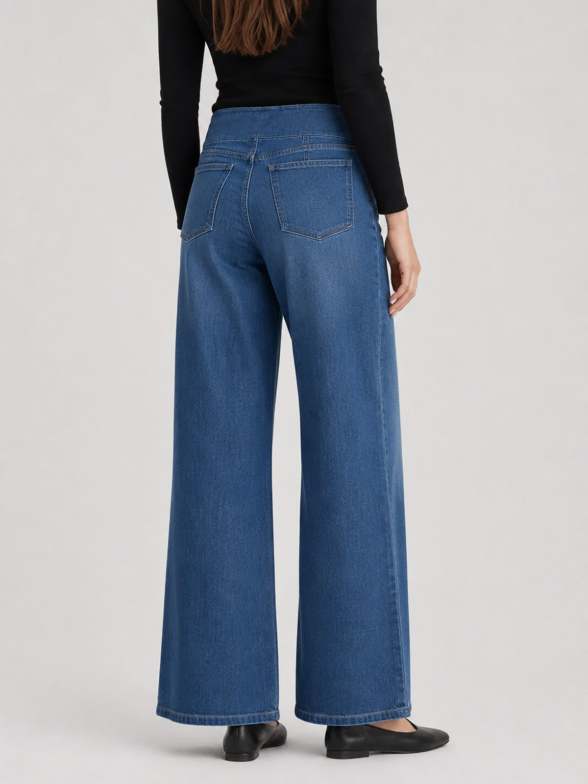 YUCOLEN Women's Wide Leg Jeans Stretchy High Waist Tummy Control Trousers in Dark Blue