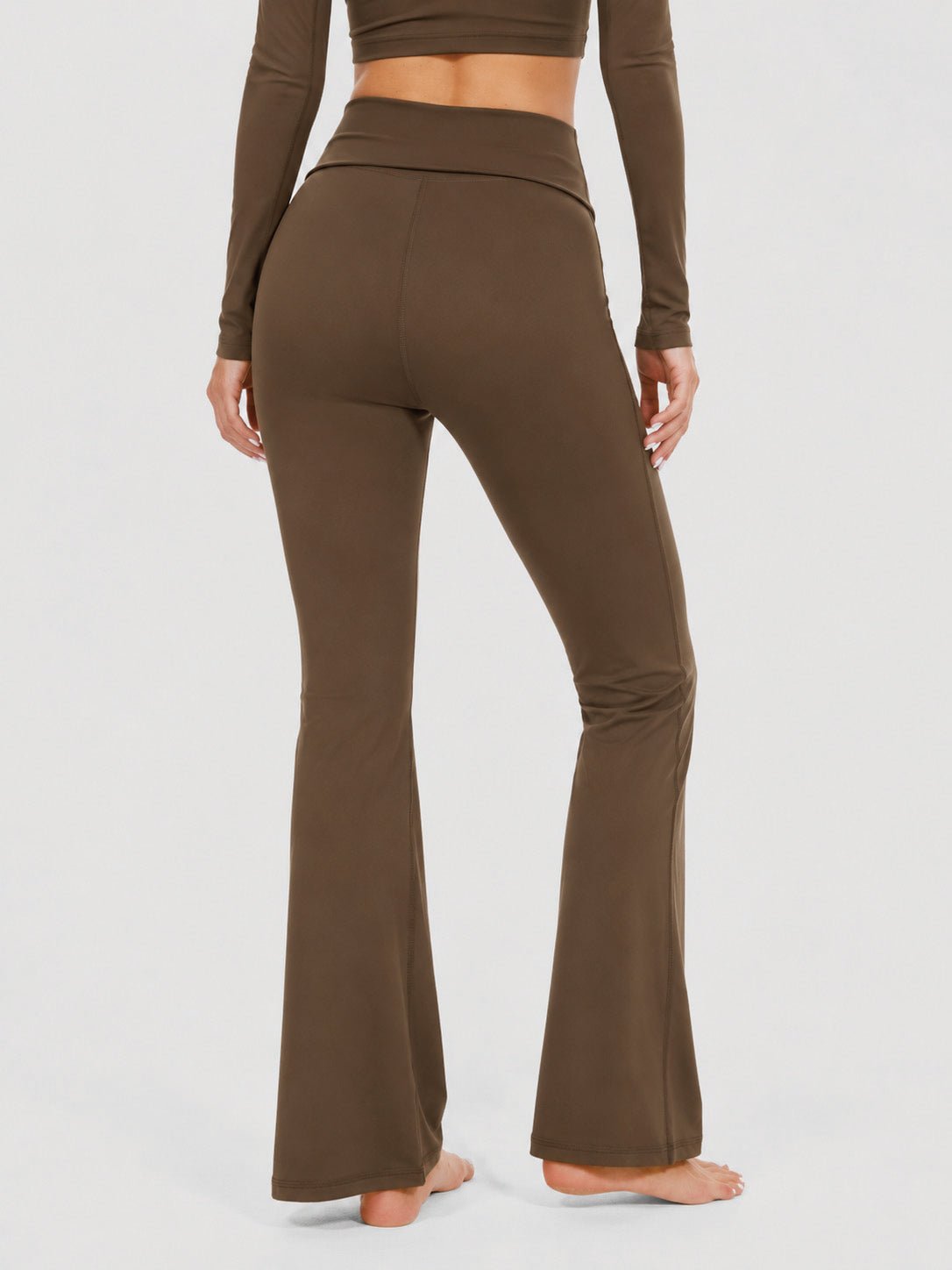 YUCOLEN Women's Flare Yoga Pants Foldover High Waist Bootcut Leggings with Pockets in Dark Brown
