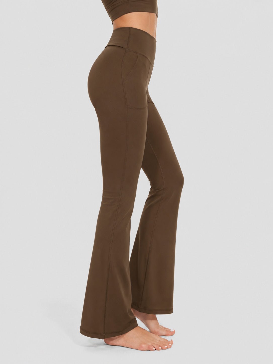 YUCOLEN Women's Flare Yoga Pants Foldover High Waist Bootcut Leggings with Pockets in Dark Brown