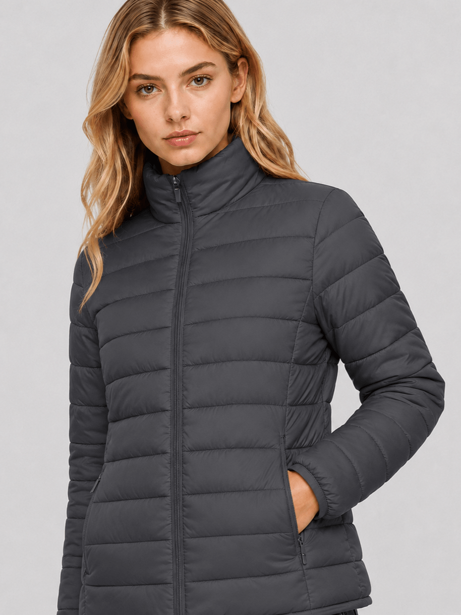 YUCOLEN Women's Lightweight Jacket Packable Water Resistant Quilted Coat with 4 Pockets in Dark Gray