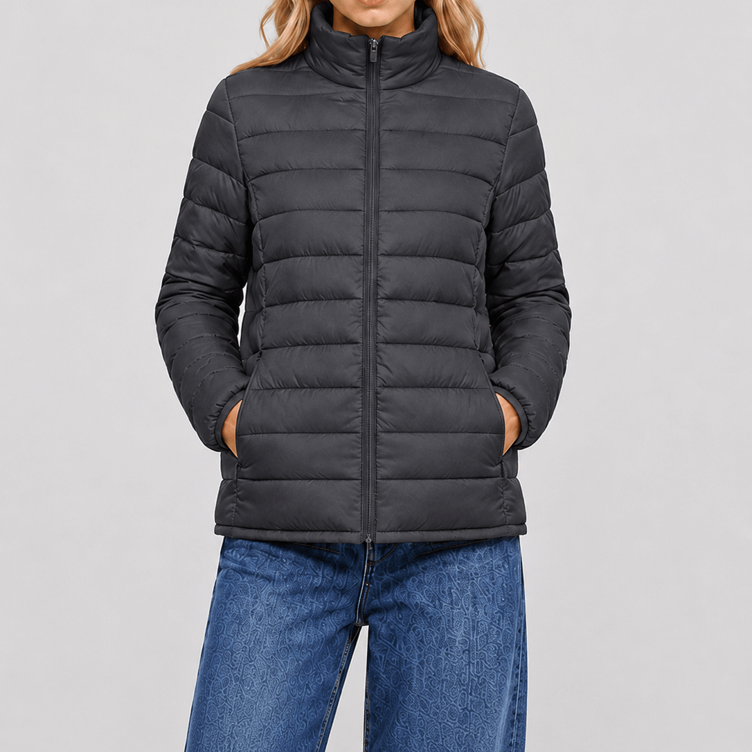 YUCOLEN Women's Lightweight Jacket Packable Water Resistant Quilted Coat with 4 Pockets in Dark Gray