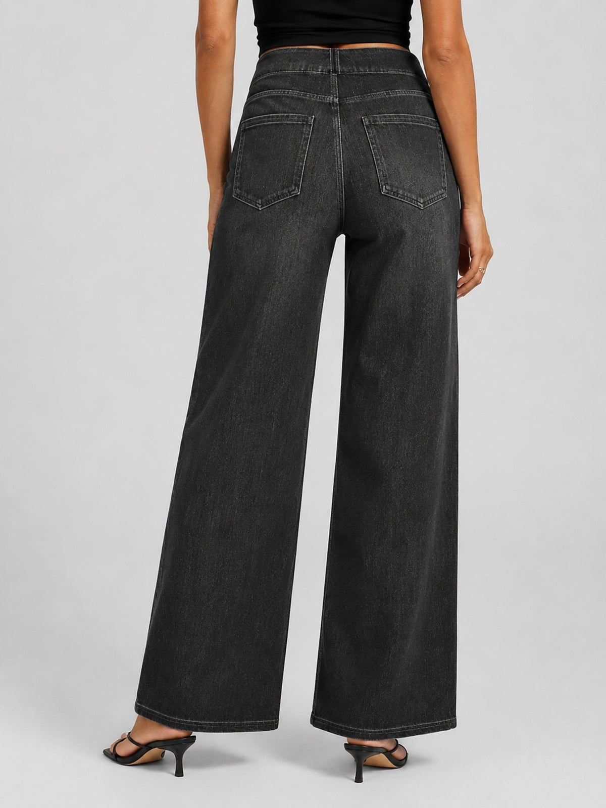 YUCOLEN Women's Wide Leg Jeans Stretchy High Waist Tummy Control Trousers in Dark Gray