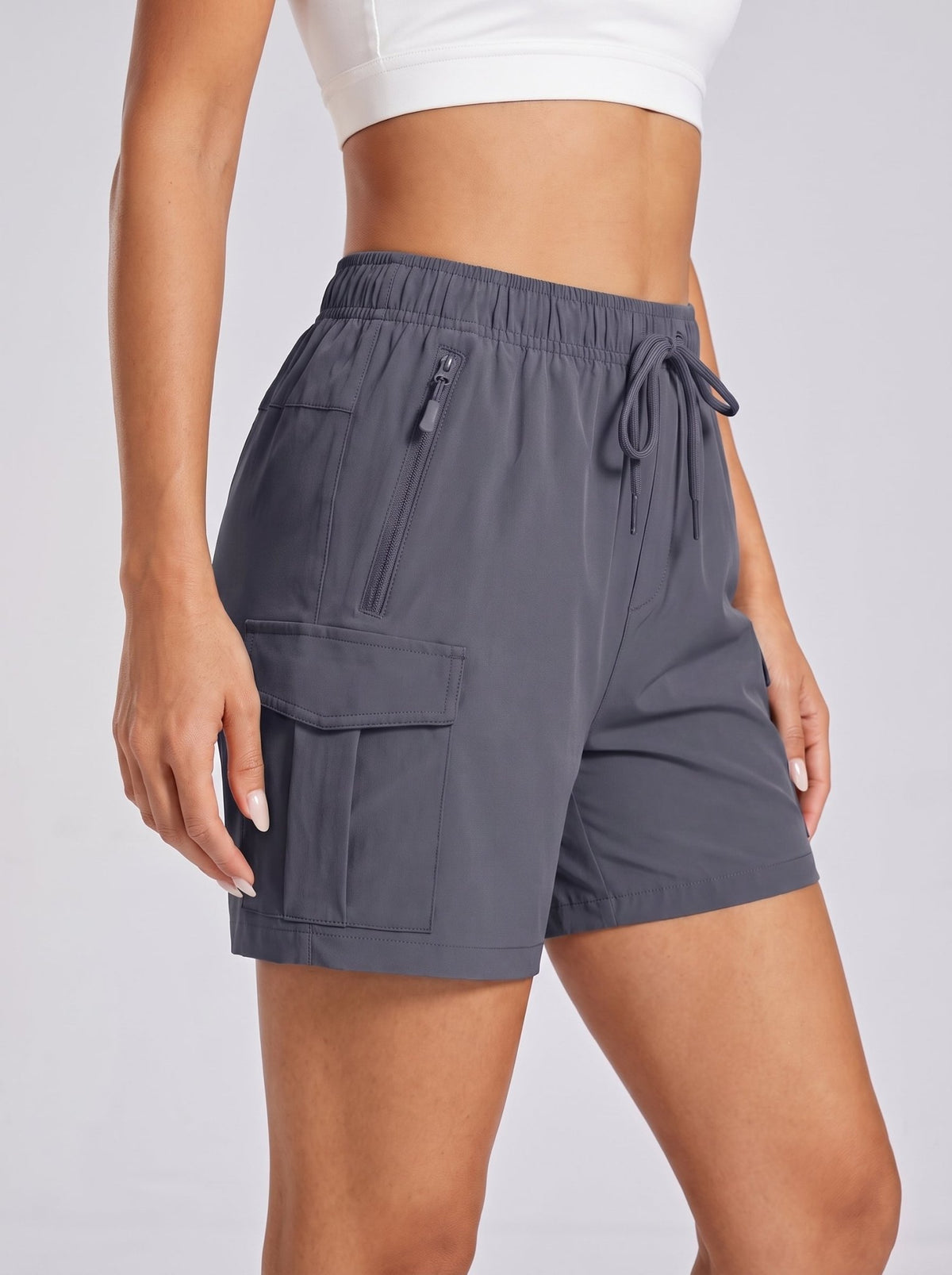YUCOLEN Women's 5 Inch Quick Dry Hiking Cargo Shorts UPF 50 Plus Lightweight Athletic Shorts in Dark Grey