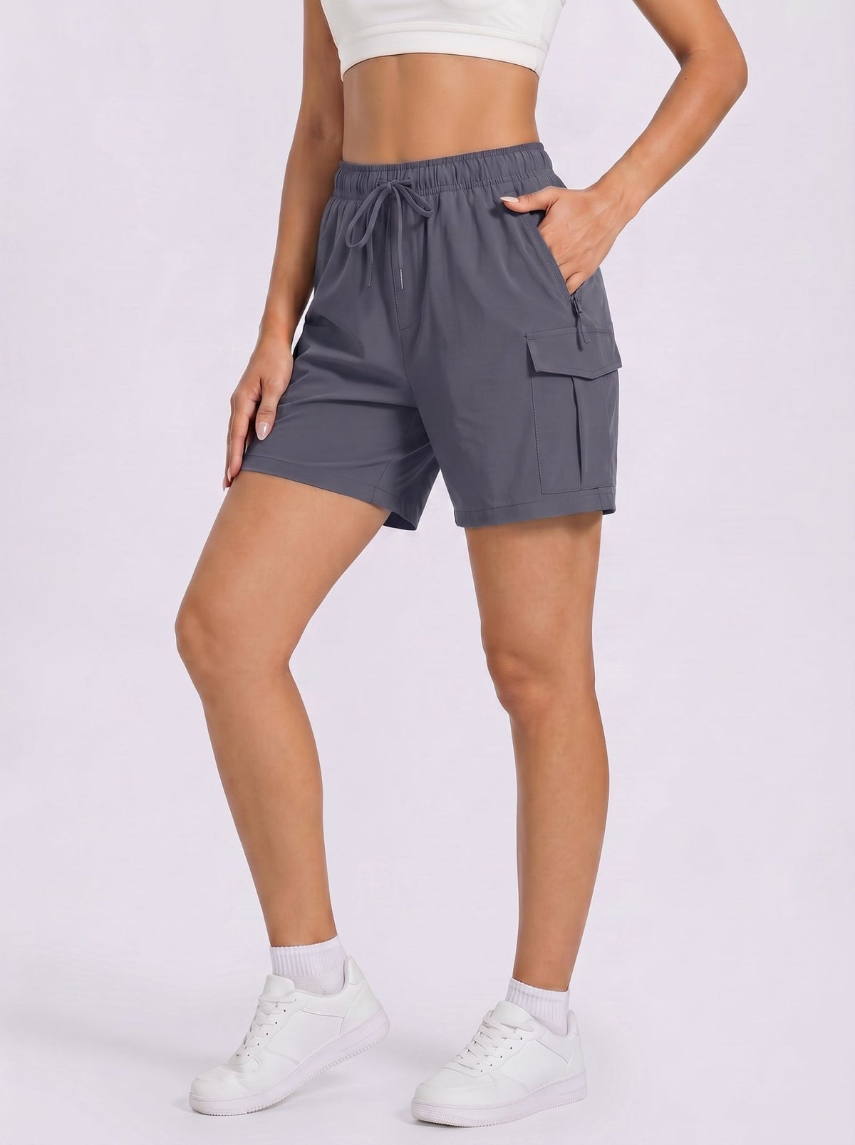 YUCOLEN Women's 5 Inch Quick Dry Hiking Cargo Shorts UPF 50 Plus Lightweight Athletic Shorts in Dark Grey