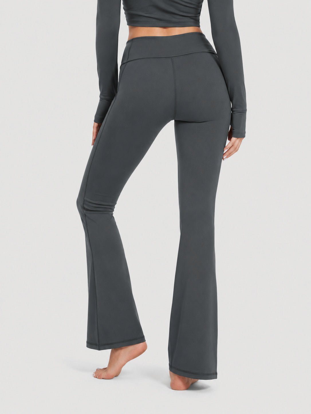 YUCOLEN Women's Flare Yoga Pants Foldover High Waist Bootcut Leggings with Pockets in Dark Grey