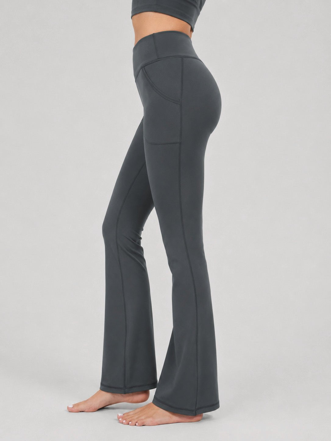 YUCOLEN Women's Flare Yoga Pants Foldover High Waist Bootcut Leggings with Pockets in Dark Grey