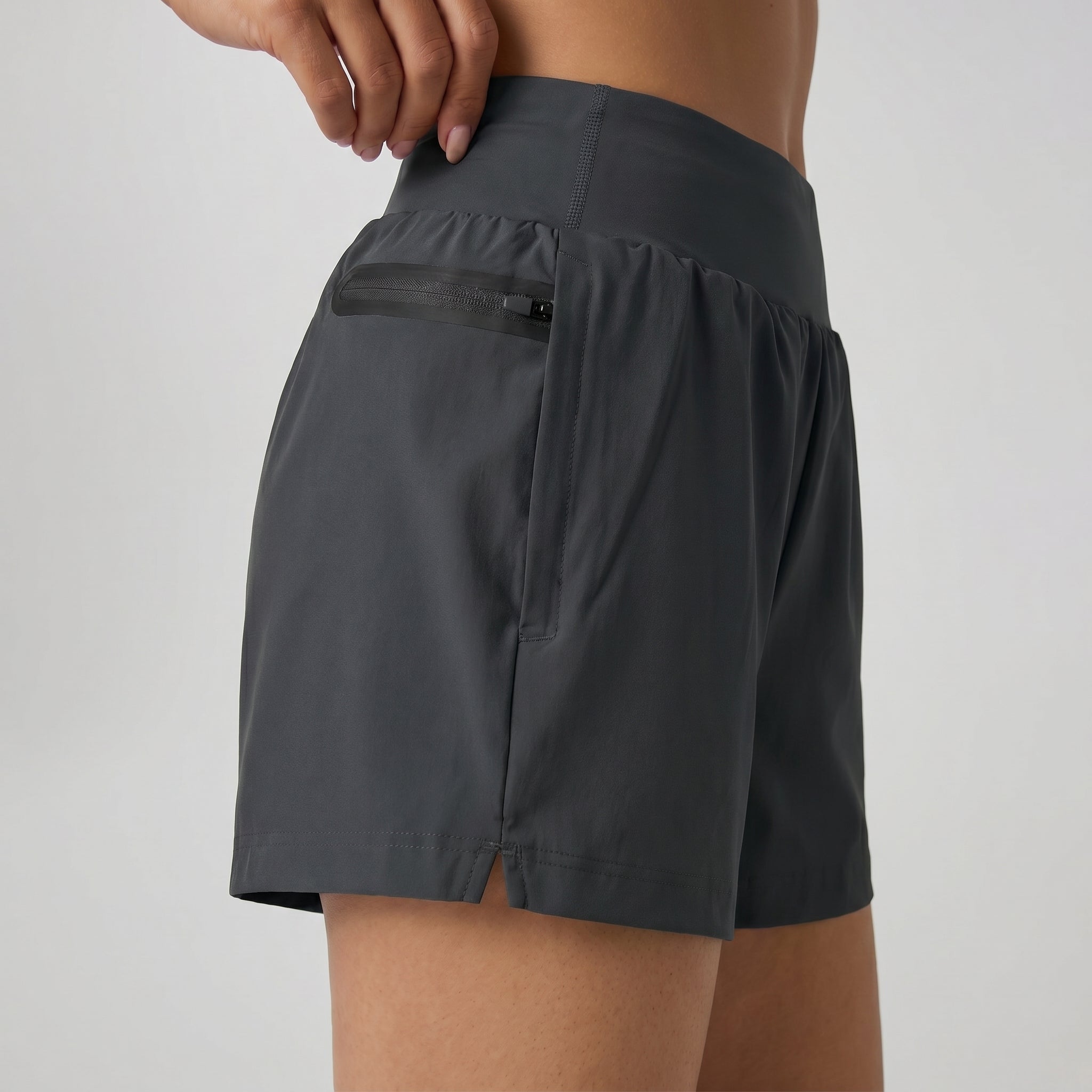 YUCOLEN Women's High Waisted Lightweight Running Shorts - Stretch Workout Shorts in Dark Grey
