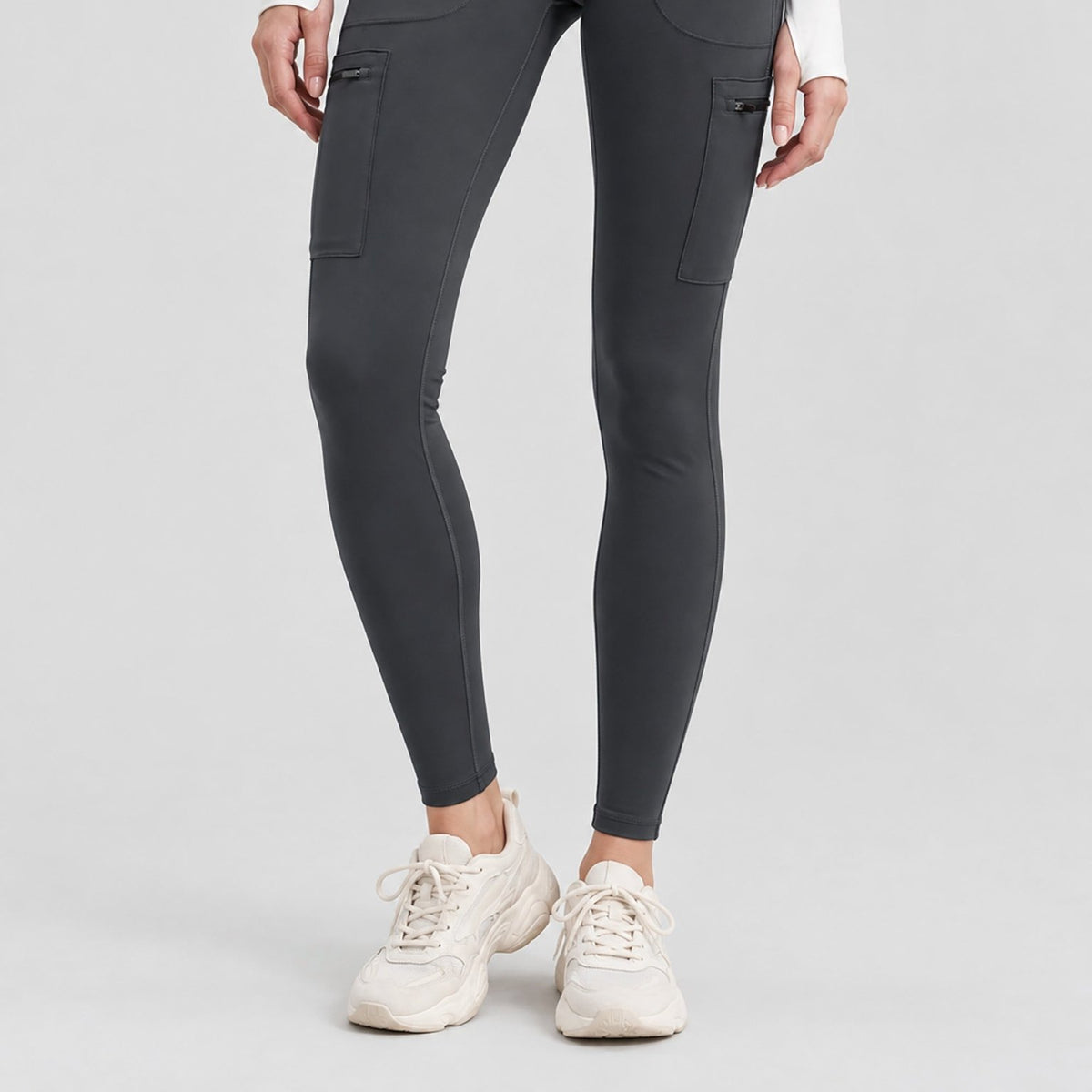 YUCOLEN Women's Outdoor Stretch Leggings with High Waist and Pockets in Dark Grey