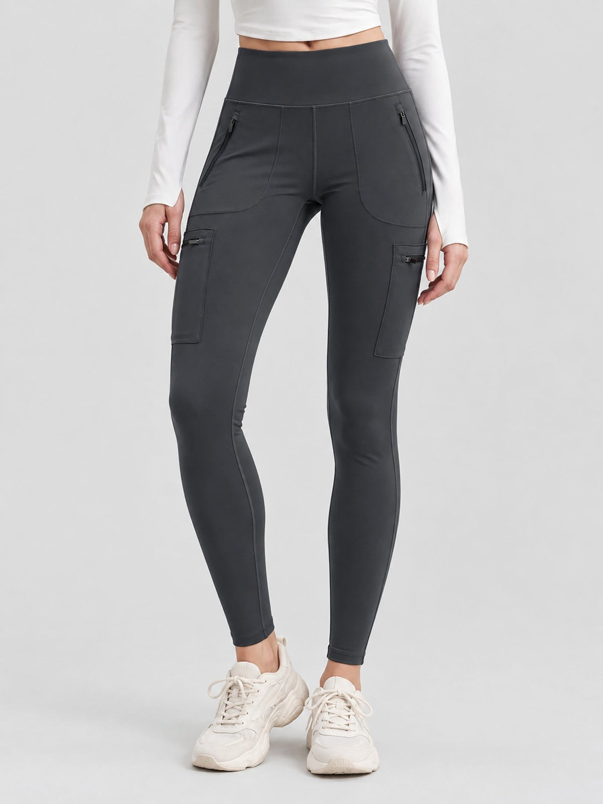 YUCOLEN Women's Outdoor Stretch Leggings with High Waist and Pockets in Dark Grey