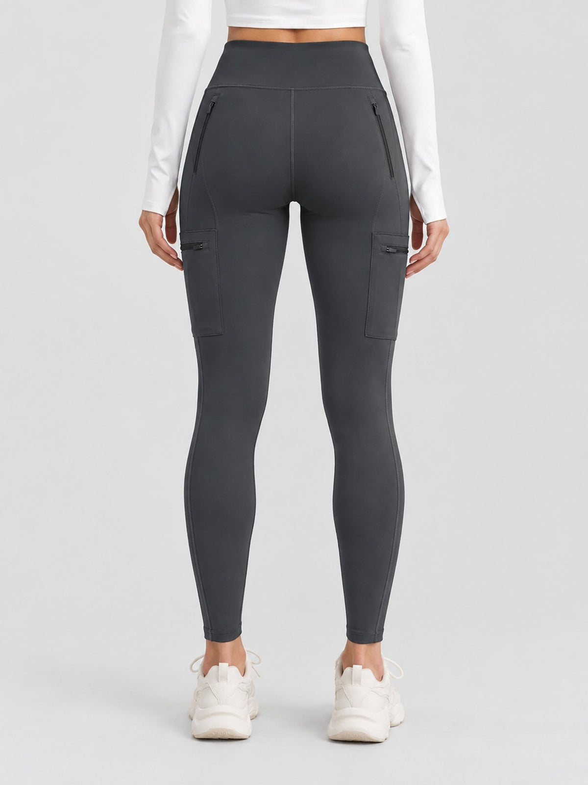 YUCOLEN Women's Outdoor Stretch Leggings with High Waist and Pockets in Dark Grey