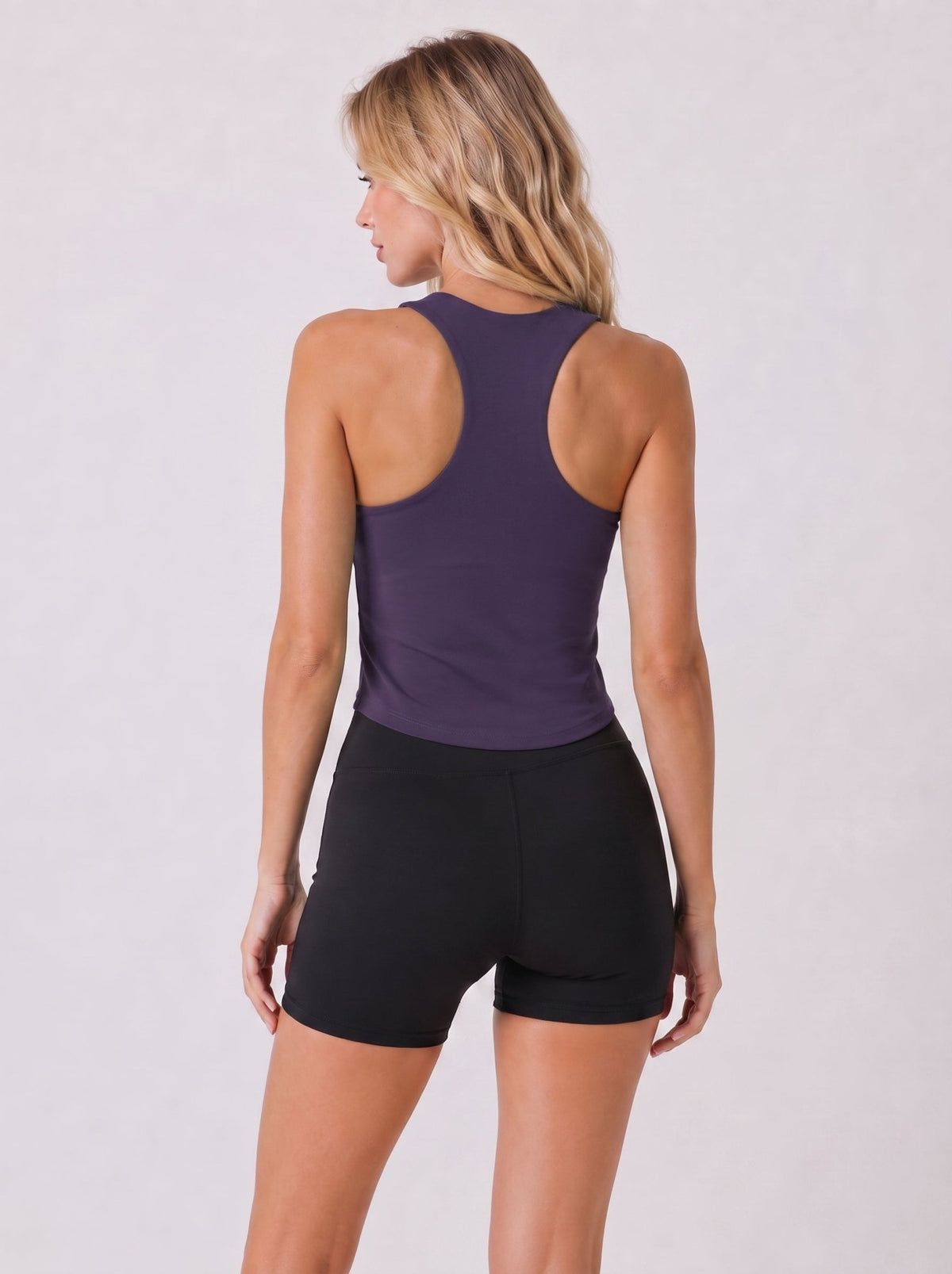 YUCOLEN Women Crop Workout Tank Top with Built in Bra Padded Racerback Yoga Top in Dark Purple