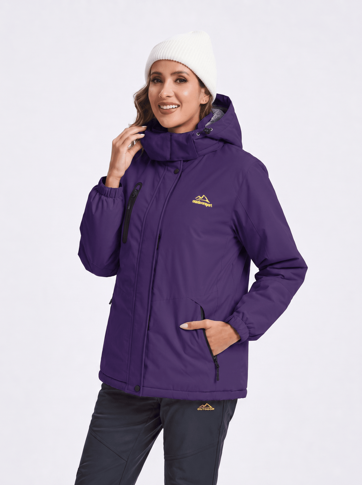 YUCOLEN Women's Waterproof Ski Jacket Fleece Lined Insulated Winter Snow Coat with 5 Pockets in Dark Purple