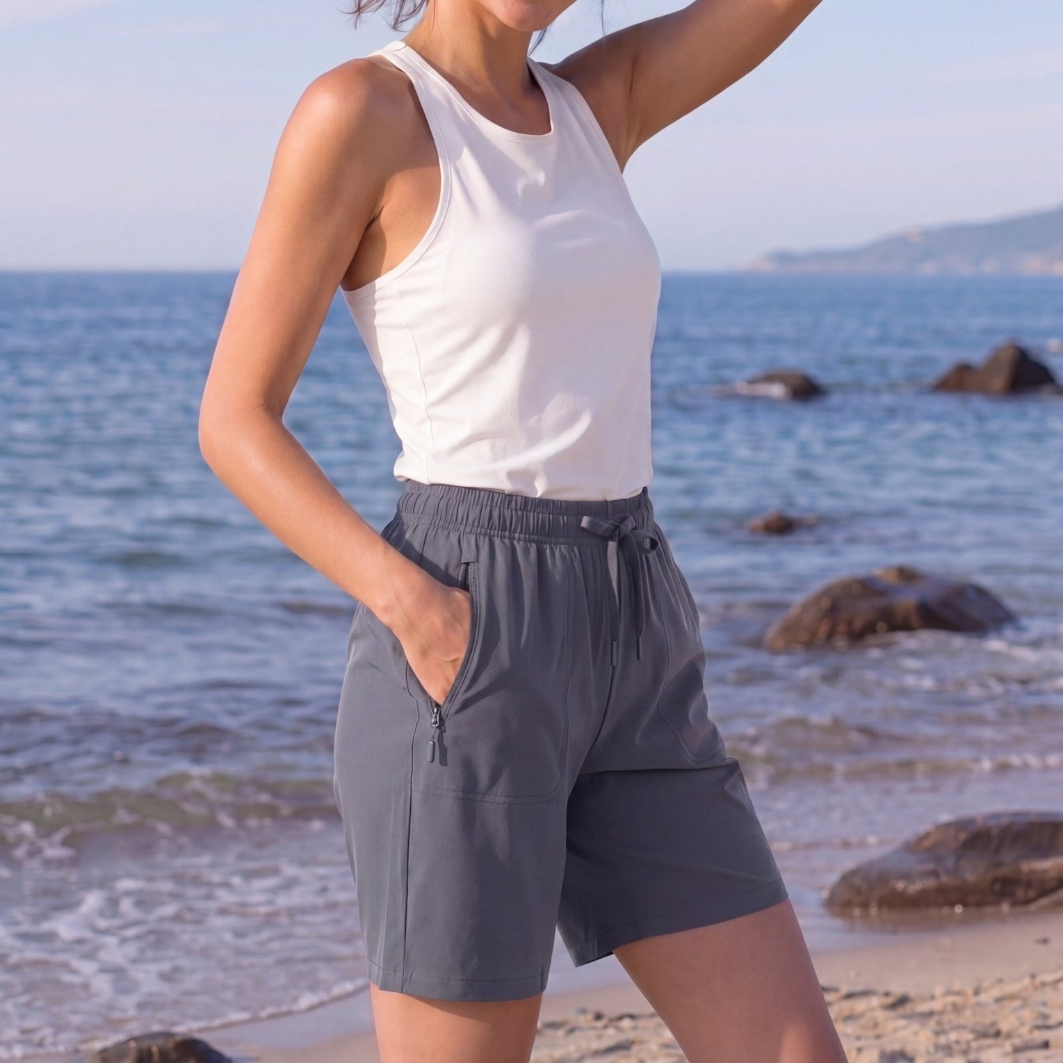 YUCOLEN Women 8 Inch Inseam Hiking Shorts - Water Resistant Quick Dry Golf Shorts with Zipper Pockets in Deep Grey