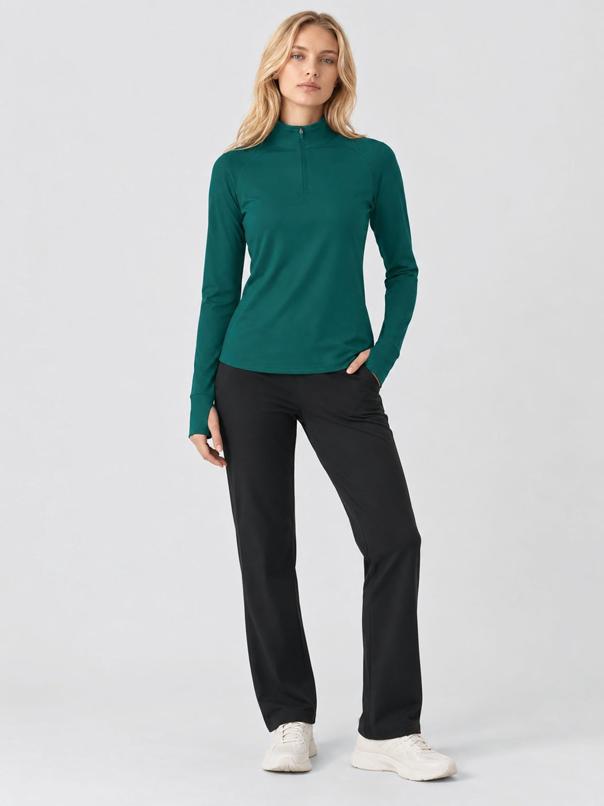 YUCOLEN Women's Fleece Quarter Zip Pullover for Running & Golf in Emerald Green