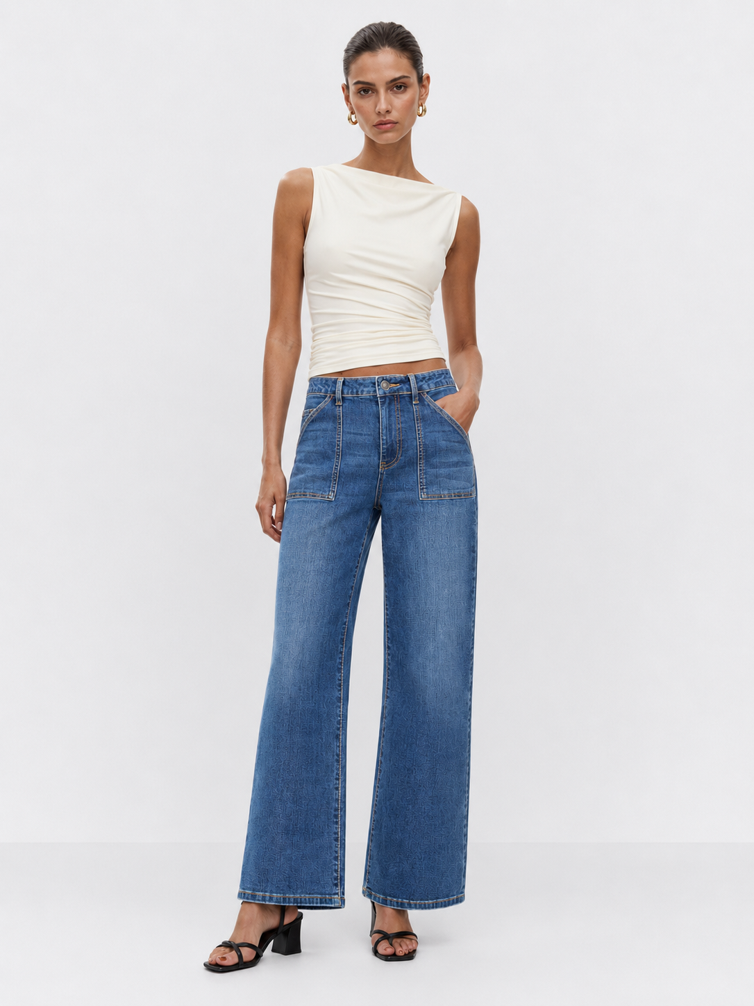 YUCOLEN Women's High Waisted Straight Leg Stretchy Denim Jeans with Pockets in Medium Blue