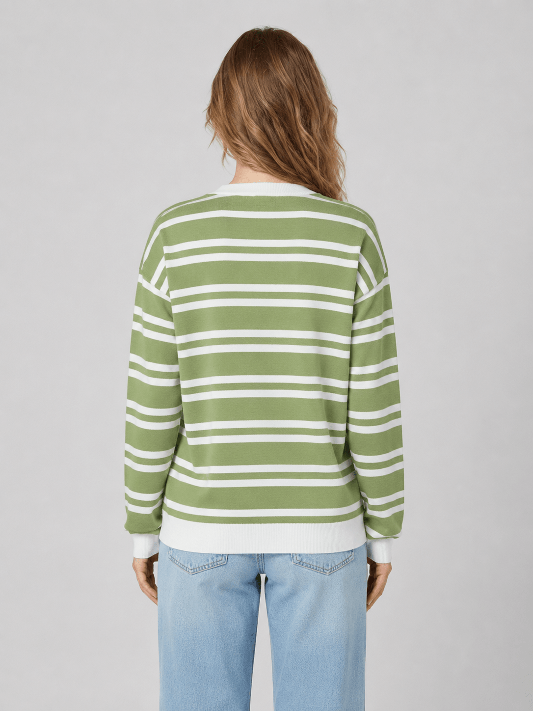 YUCOLEN Women's Striped Crewneck Sweater Soft Knit Casual Loose Fit Pullover for Fall Winter in Grass