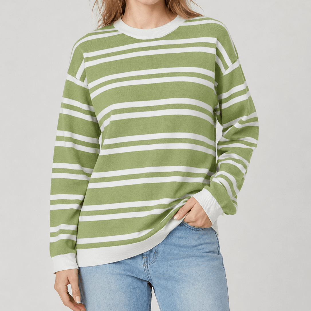 YUCOLEN Women's Striped Crewneck Sweater Soft Knit Casual Loose Fit Pullover for Fall Winter in Grass