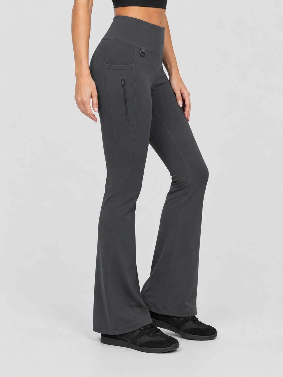 YUCOLEN Women's Thermal Water Resistant Fleece Lined Flare Leggings with 3 Pockets in Grey