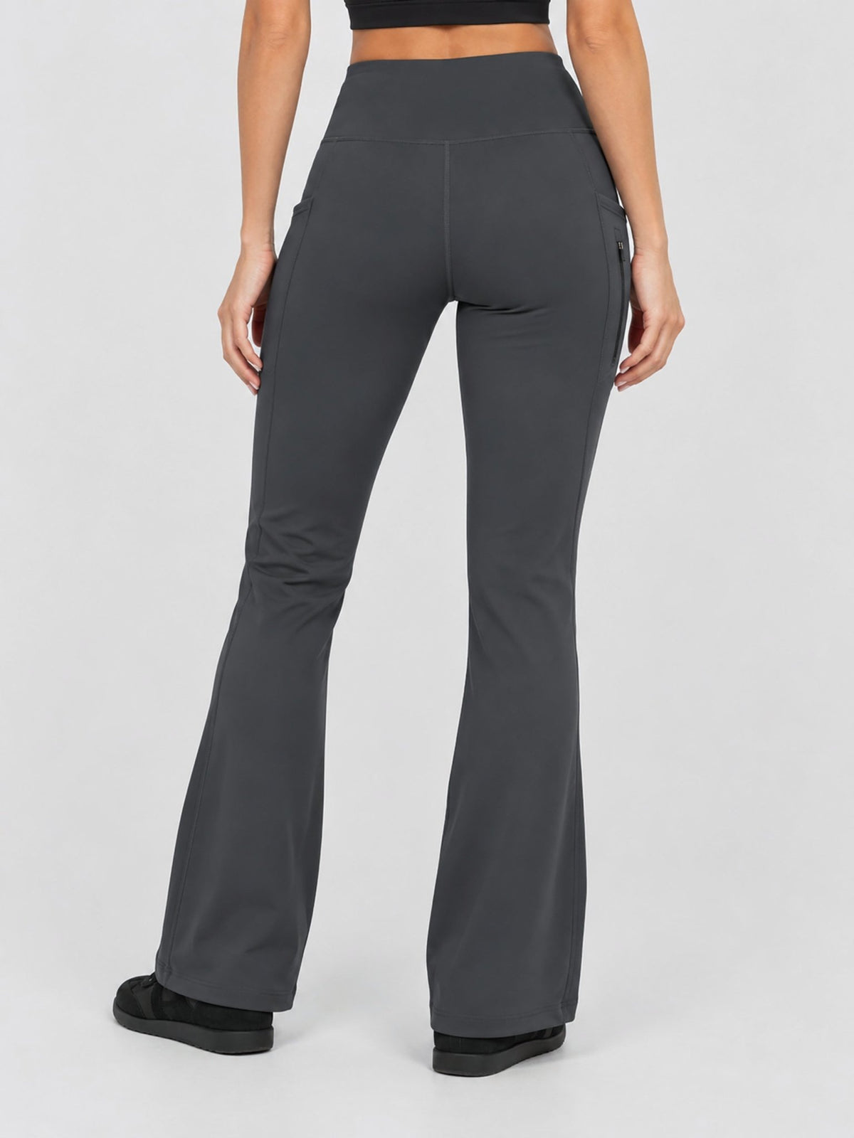 YUCOLEN Women's Thermal Water Resistant Fleece Lined Flare Leggings with 3 Pockets in Grey