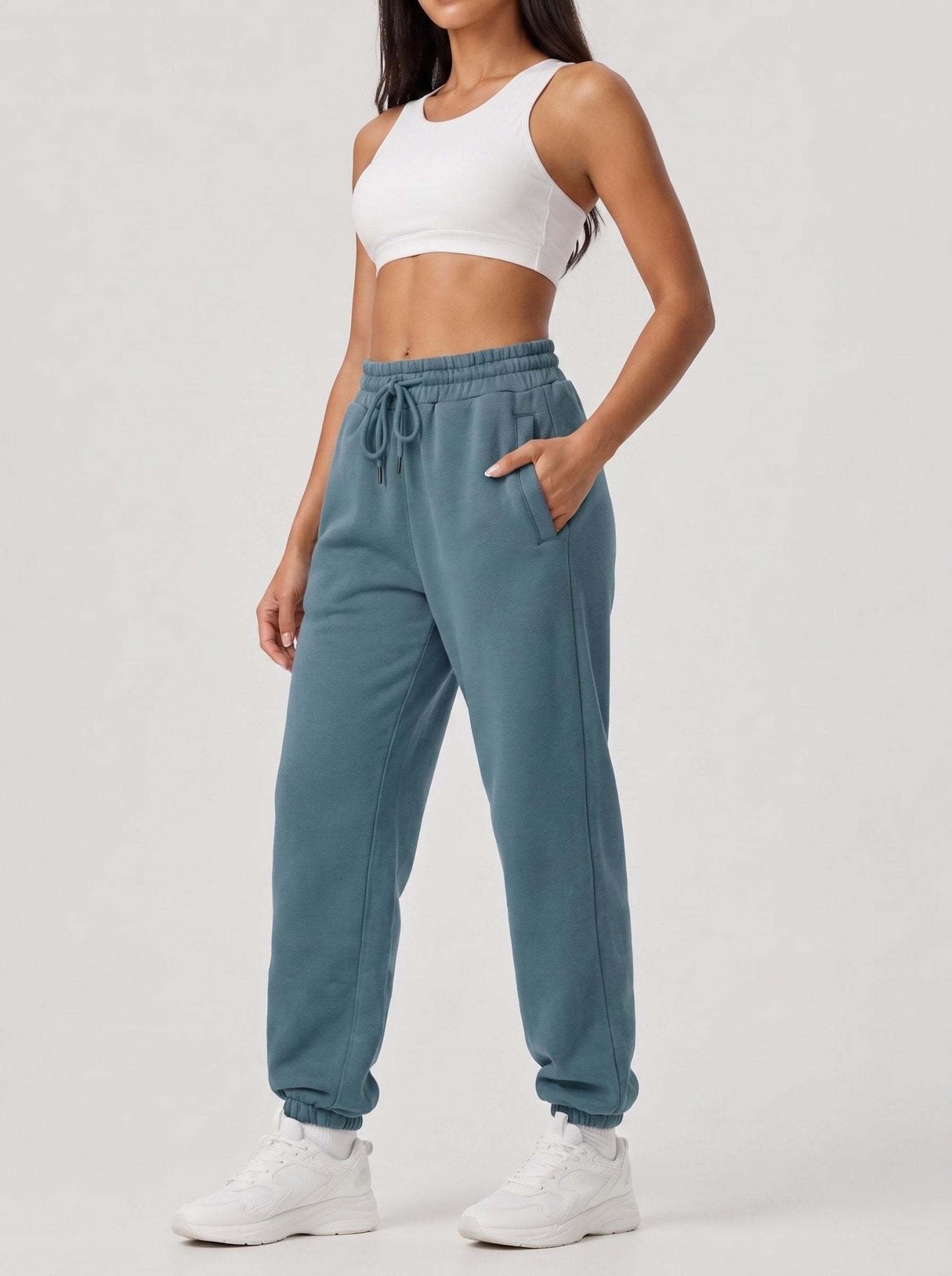YUCOLEN Heavyweight Fleece Lined Sweatpants Baggy Unisex Relaxed Fit Joggers in Hazy Blue