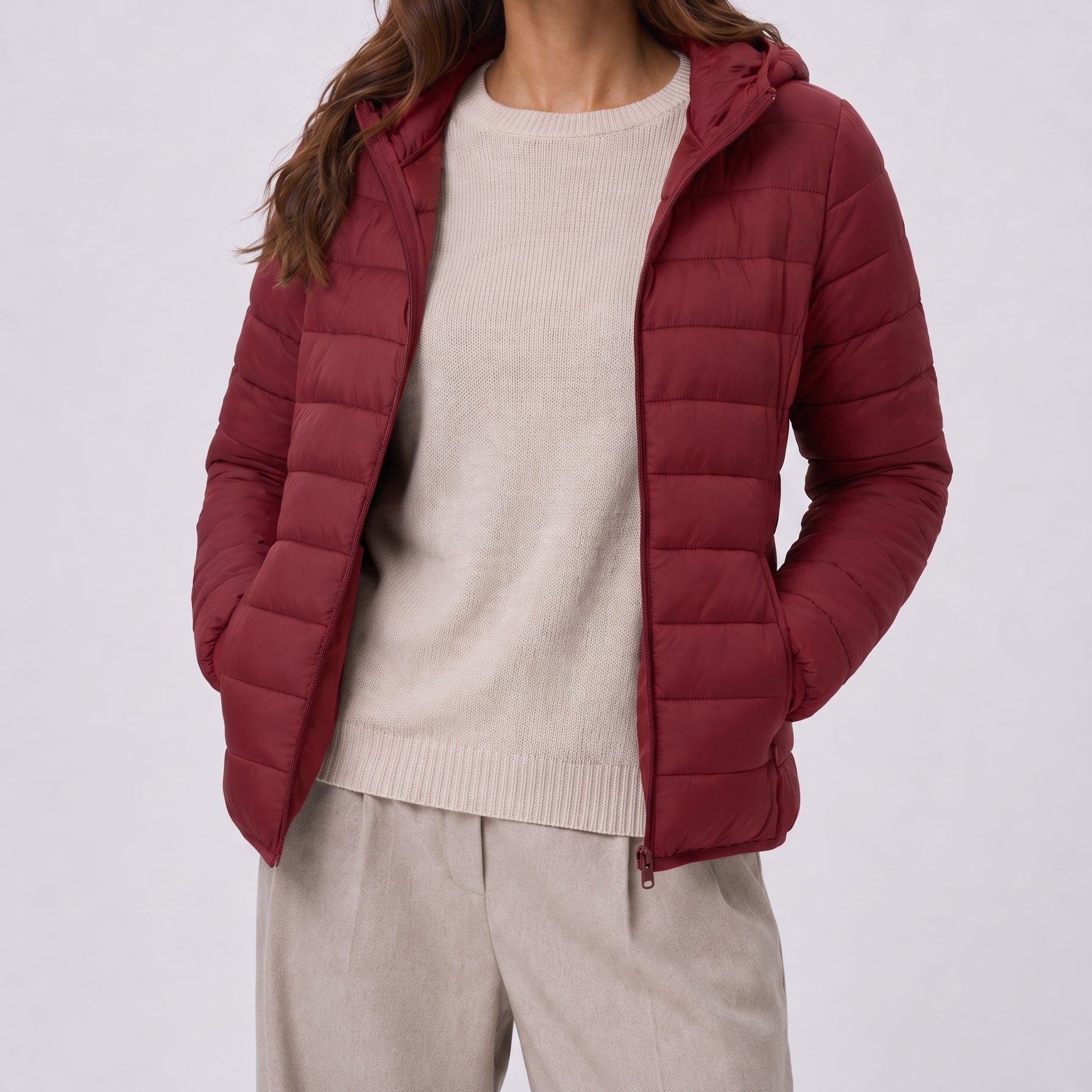 Women Lightweight Hooded Jacket Water-Resistant Quilted Outdoor Coat