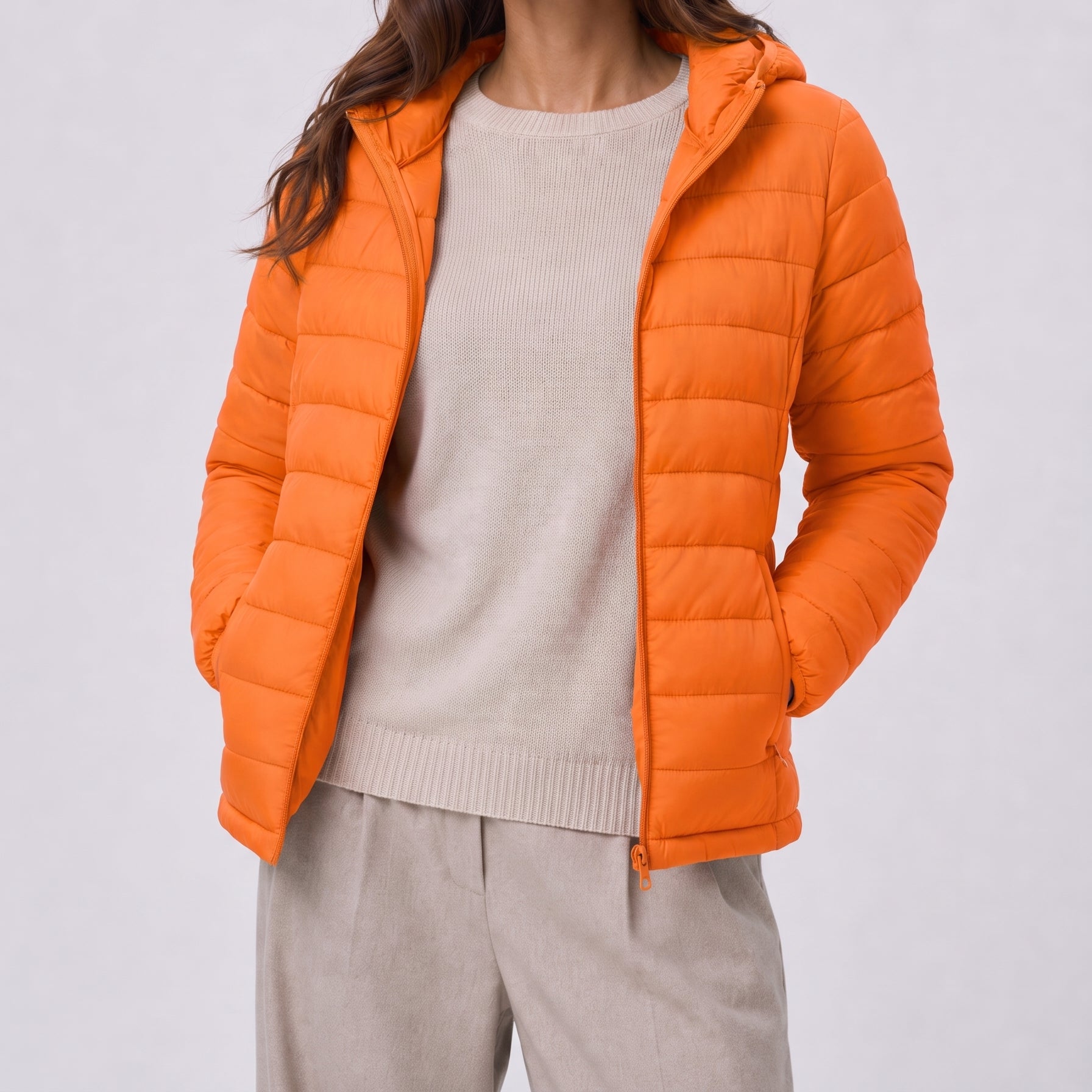 Women Lightweight Hooded Jacket Water-Resistant Quilted Outdoor Coat