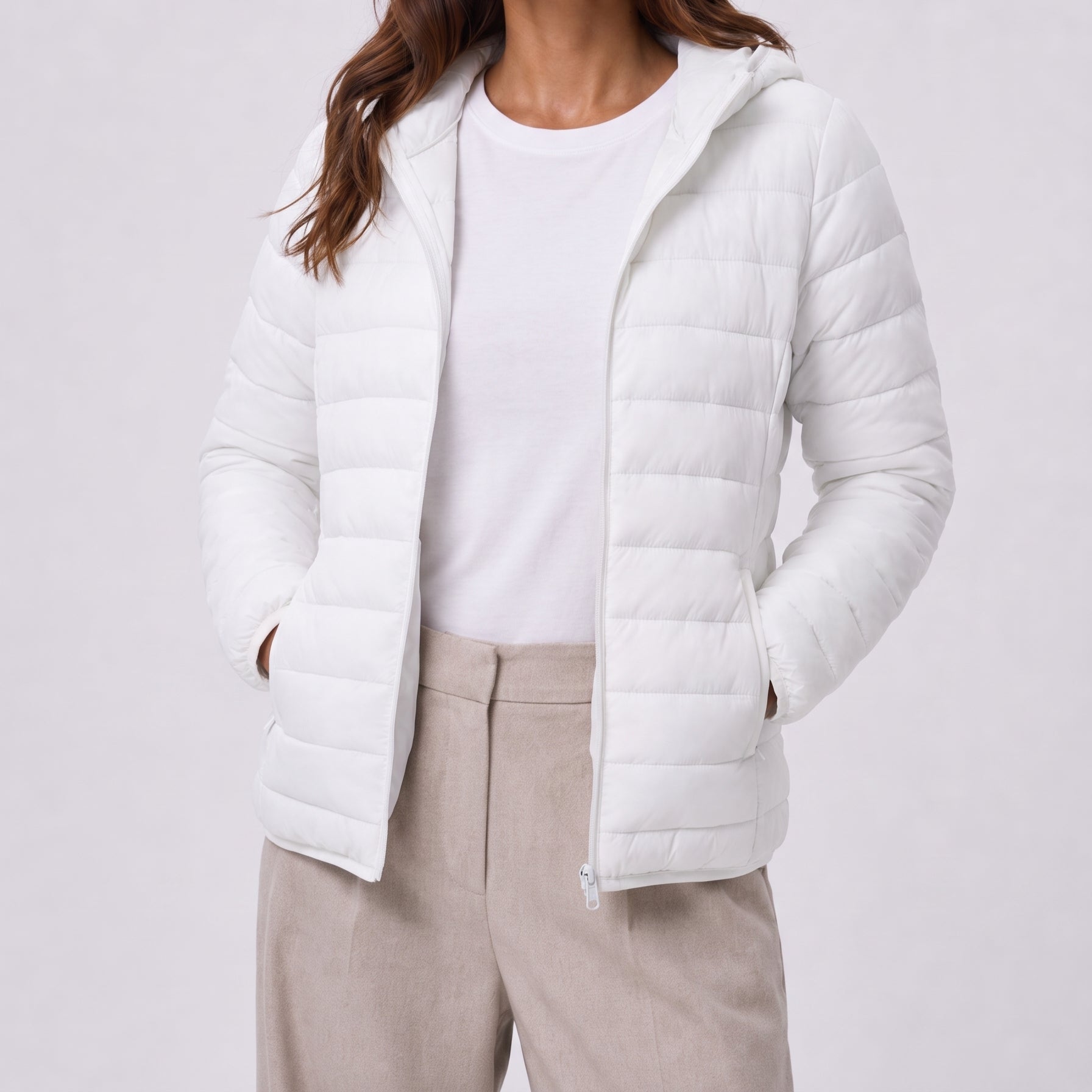 Women Lightweight Hooded Jacket Water-Resistant Quilted Outdoor Coat