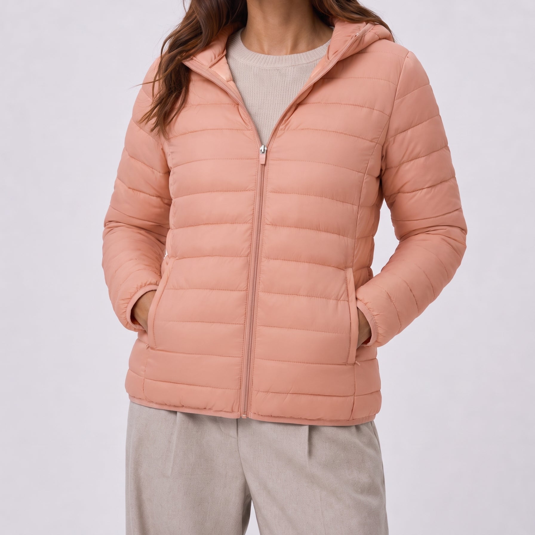 Women Lightweight Hooded Jacket Water-Resistant Quilted Outdoor Coat