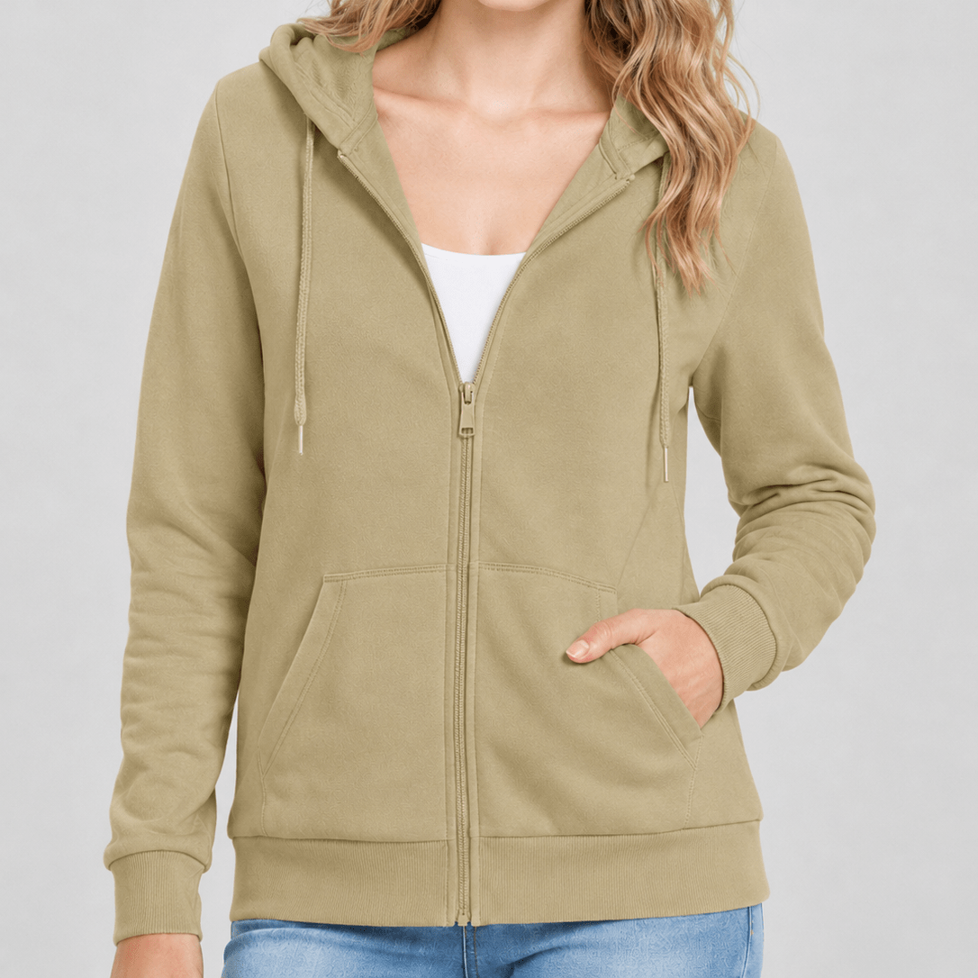 YUCOLEN Women's Fleece Lined Zip Up Hoodie Lightweight Athletic Hooded Sweatshirt in Khaki
