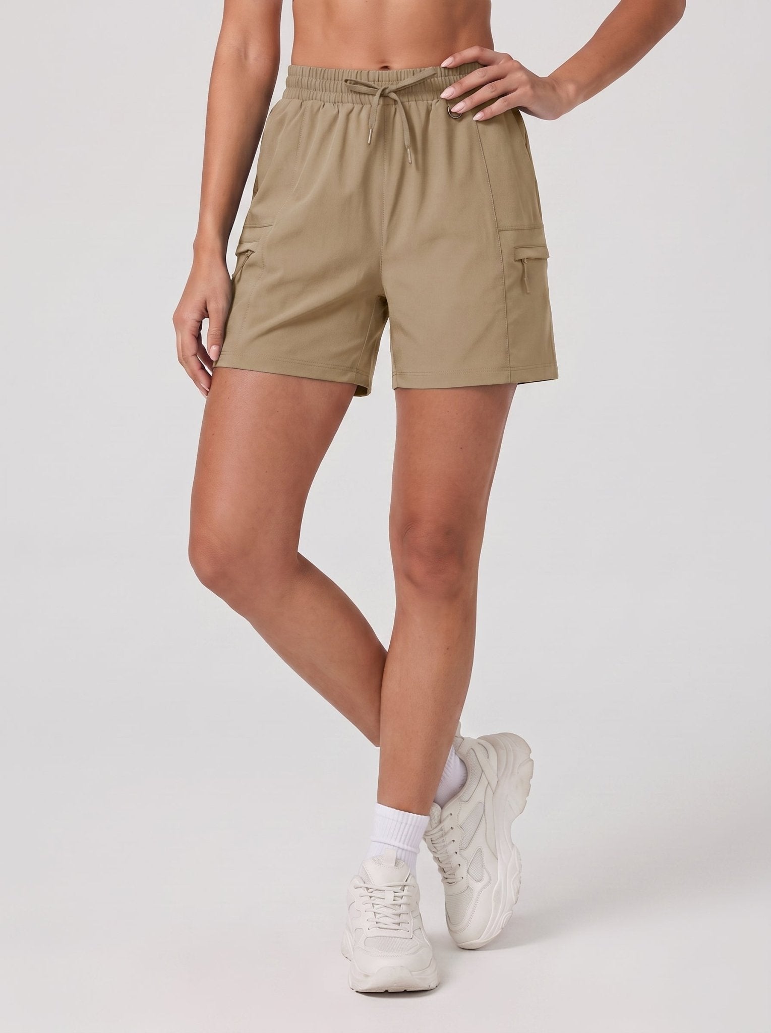 YUCOLEN Women's Quick Dry Hiking Cargo Shorts UPF 50 Plus Lightweight 5 Inch Athletic Shorts in Khaki