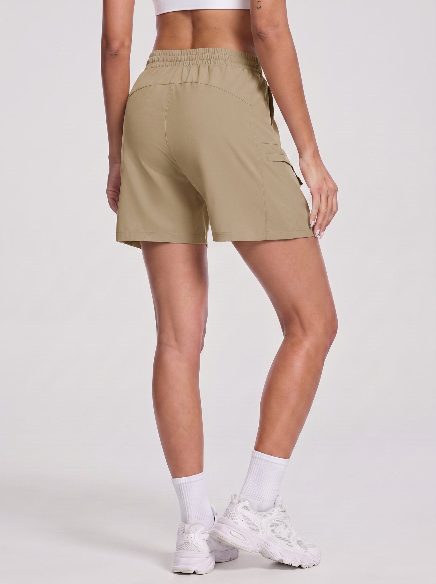 YUCOLEN Women's Quick Dry Hiking Cargo Shorts UPF 50 Plus Lightweight 5 Inch Athletic Shorts in Khaki