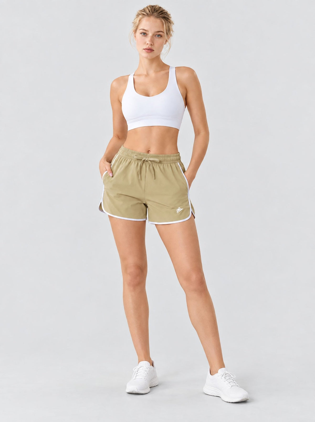 YUCOLEN Womens Quick Dry Running Shorts with Pockets Lightweight Athletic Fit in Khaki