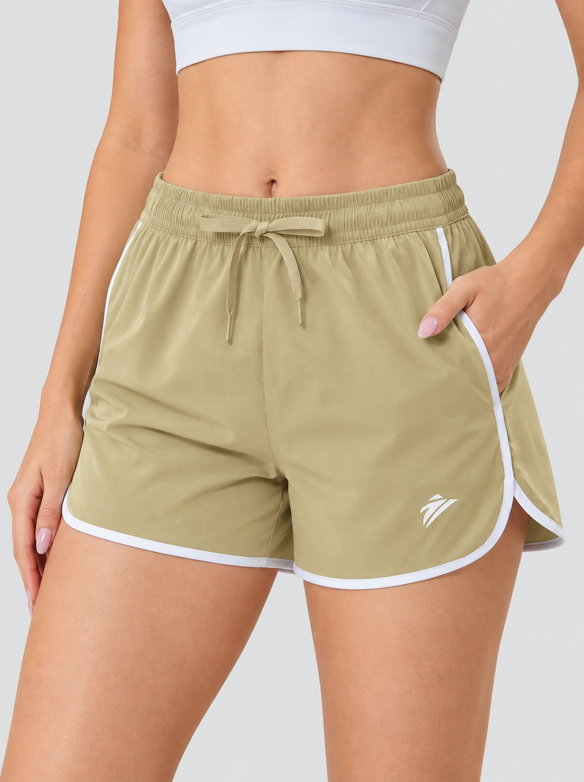 YUCOLEN Womens Quick Dry Running Shorts with Pockets Lightweight Athletic Fit in Khaki