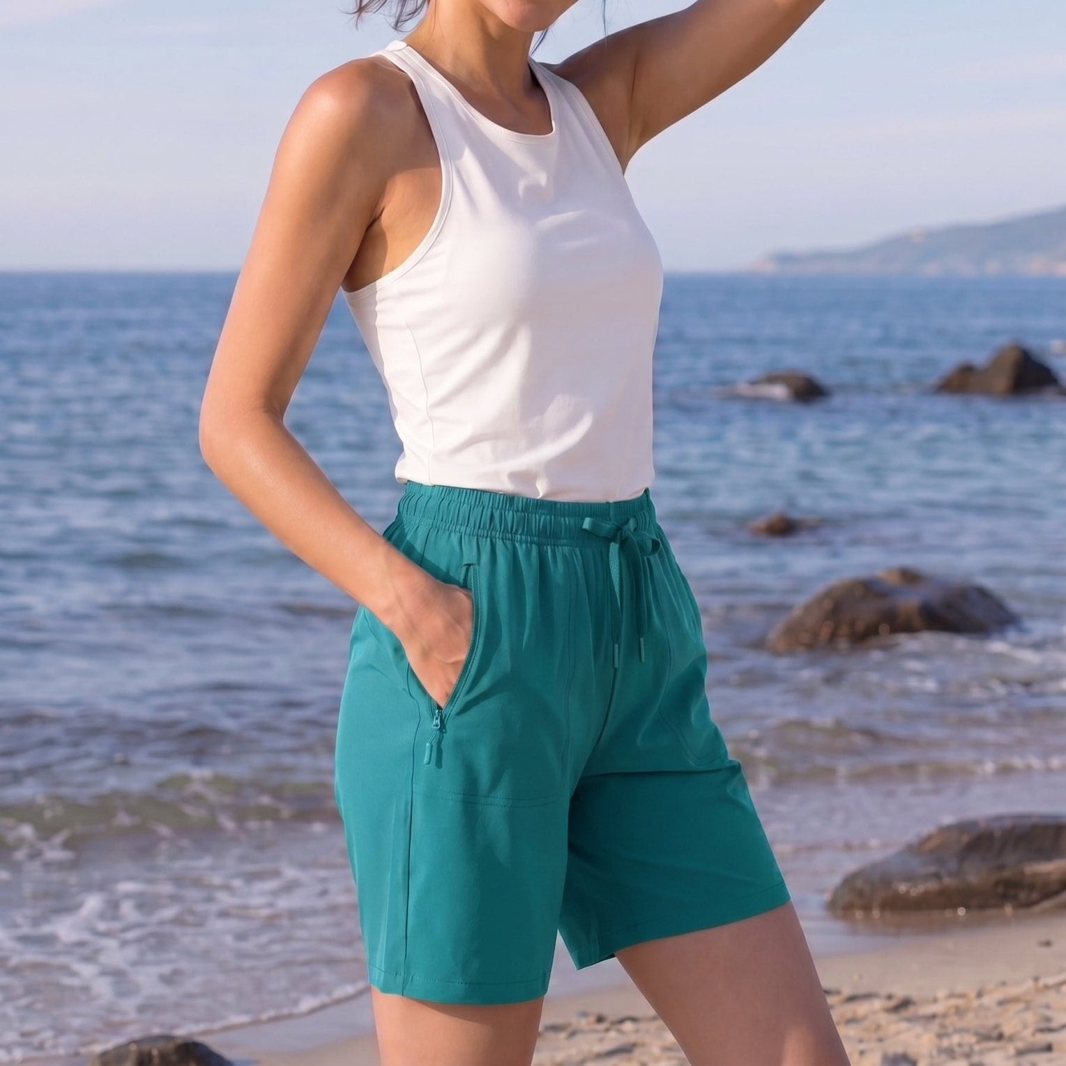 YUCOLEN Women 8 Inch Inseam Hiking Shorts - Water Resistant Quick Dry Golf Shorts with Zipper Pockets in Lake Blue