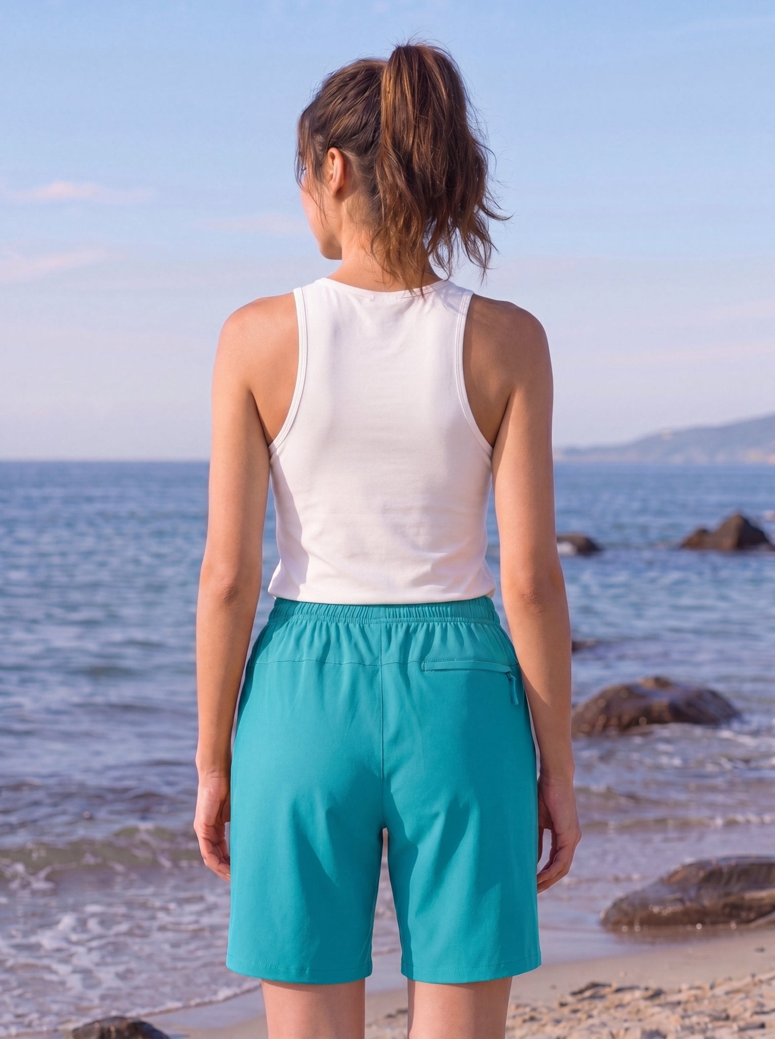 YUCOLEN Women 8 Inch Inseam Hiking Shorts - Water Resistant Quick Dry Golf Shorts with Zipper Pockets in Lake Blue
