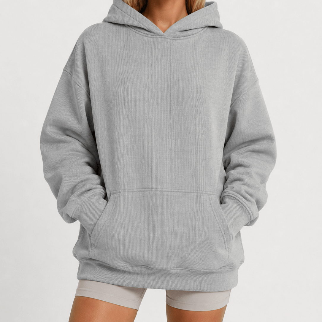 YUCOLEN Women's Oversized Textured Fleece Hoodie Loose Pullover Sweatshirt with Kangaroo Pocket in Light Gray