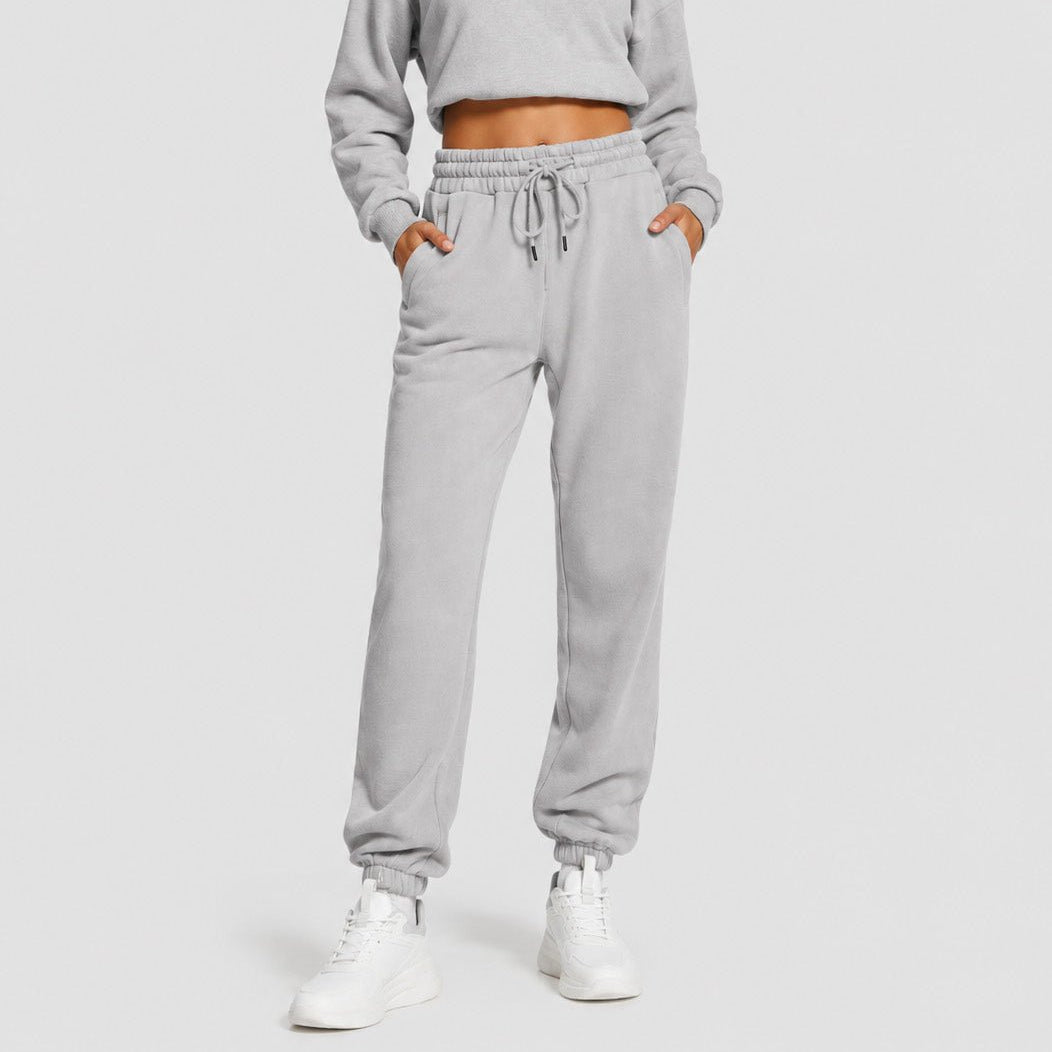 YUCOLEN Heavyweight Fleece Lined Sweatpants Baggy Unisex Relaxed Fit Joggers in Light Grey