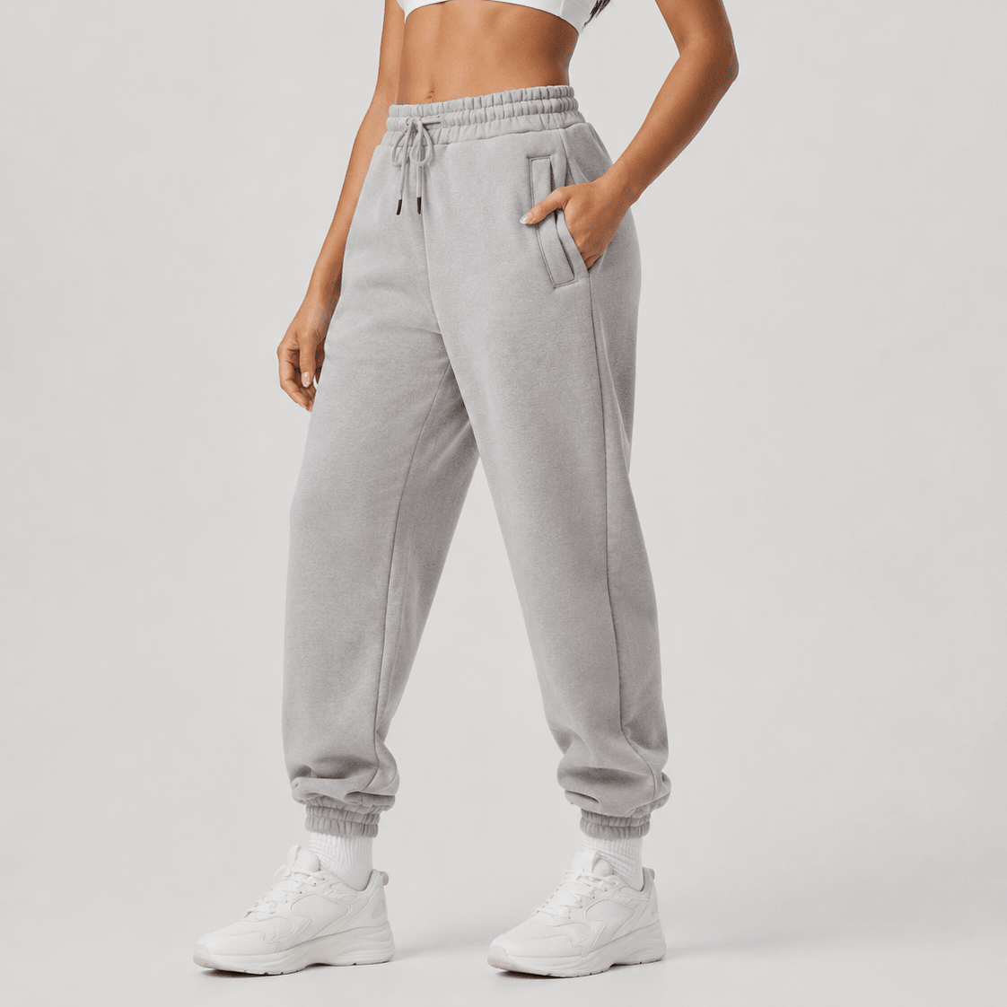 YUCOLEN Heavyweight Fleece Lined Sweatpants Baggy Unisex Relaxed Fit Joggers in Light Grey