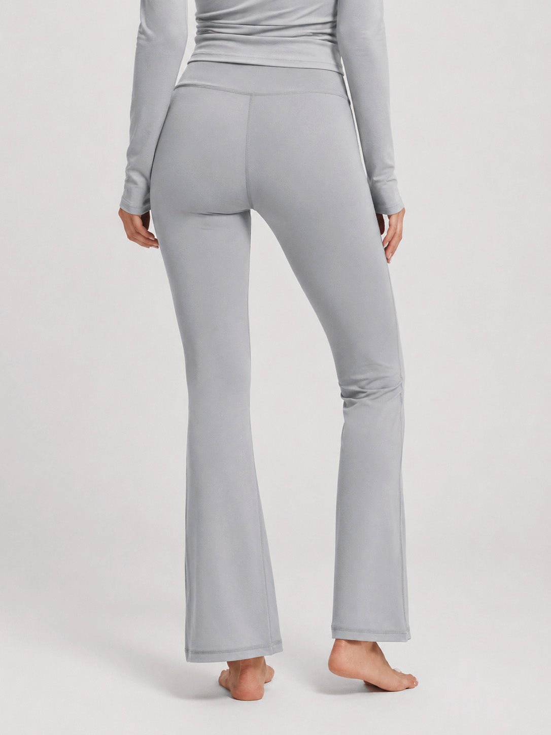 YUCOLEN Women's Flare Yoga Pants Foldover High Waist Bootcut Leggings with Pockets in Light Grey