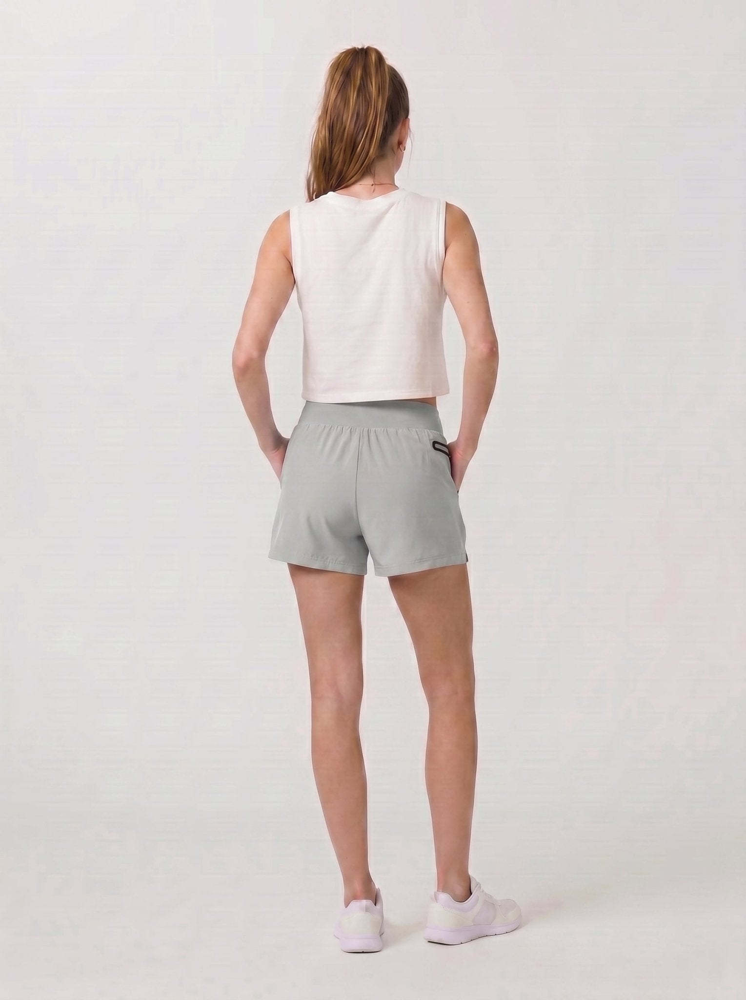 YUCOLEN Women's High Waisted Lightweight Running Shorts - Stretch Workout Shorts in Light Grey