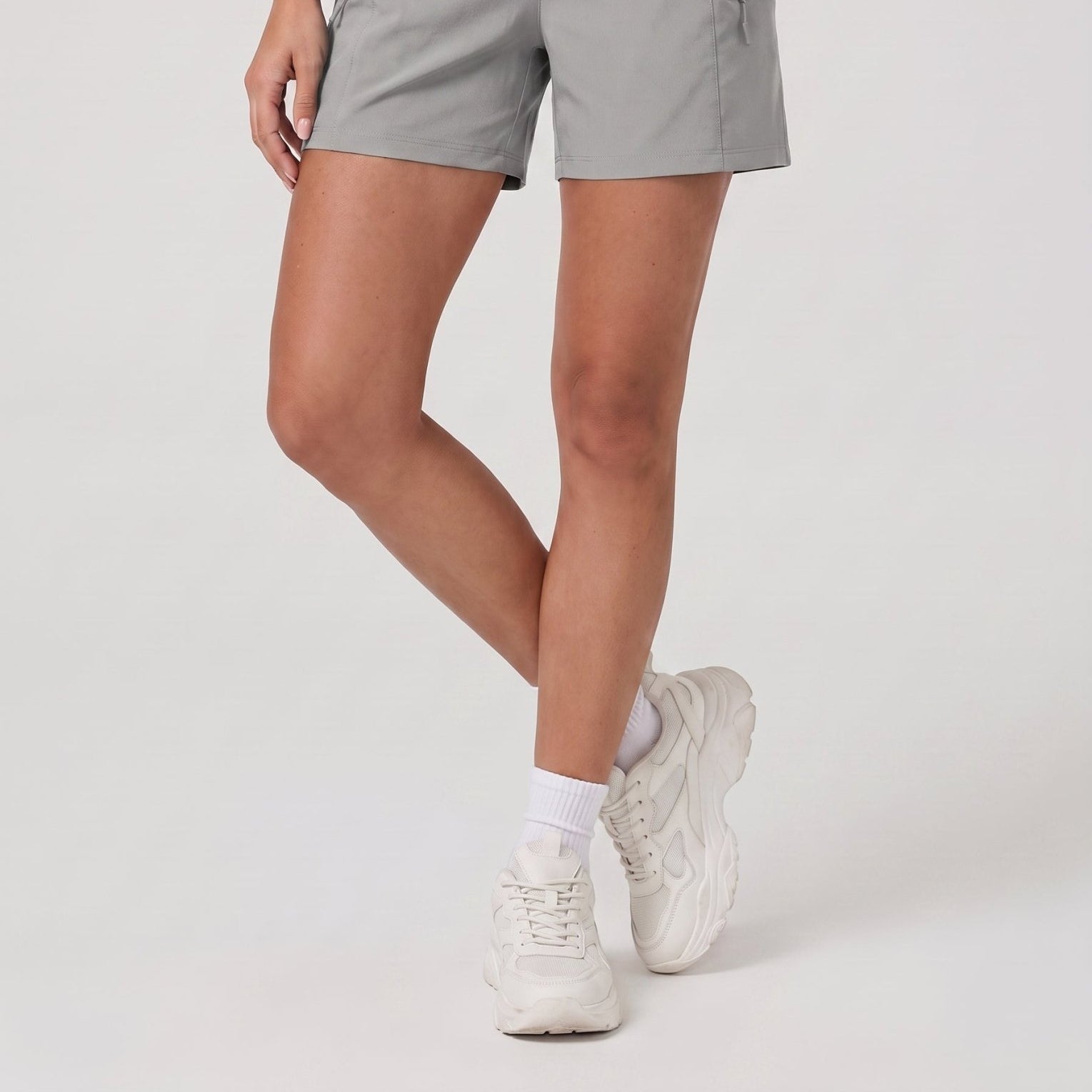 YUCOLEN Women's Quick Dry Hiking Cargo Shorts UPF 50 Plus Lightweight 5 Inch Athletic Shorts in Light Grey